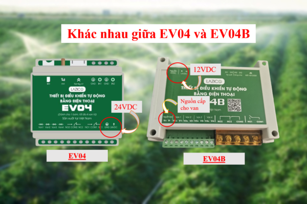Sự khác nhau giữa bộ điều khiển bơm tưới từ xa 1 bơm 4 van điện từ EV04 và EV04B